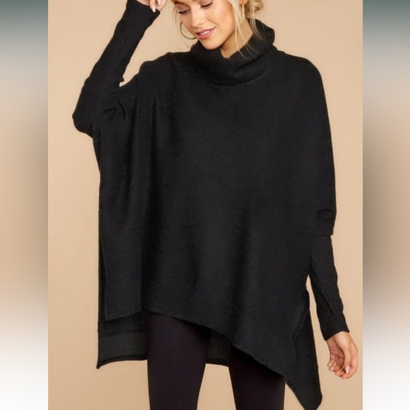 Casual Turtleneck Batwing Sleeve Side Slit Loose Knitted Pullover Tunic Sweater - Picture 2 of 12